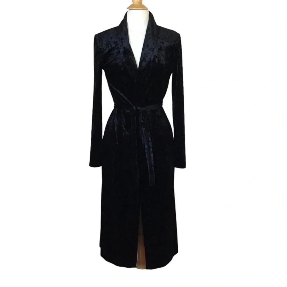 Wayf La Roux Black Velvet Robe with Belt Size XXL